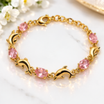 Dolphin Pink Stone Bracelet – 14K CM Laminated Gold - Image 2