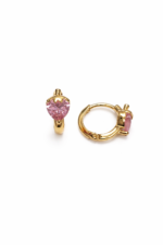 Pink Heart Huggie Earrings – 14K Gold Laminated
