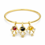 Laminated Gold Family Charm Bangle Bracelet with Birthstone Charms