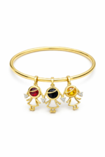 Laminated Gold Family Charm Bangle Bracelet with Birthstone Charms