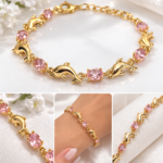 Dolphin Pink Stone Bracelet – 14K CM Laminated Gold
