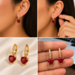 Red Heart Crystal Drop Hoop Earrings – Gold Plated - Image 2