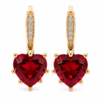 Red Heart Crystal Drop Hoop Earrings – Gold Plated