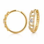 Elegant Laminated Gold Hoop Earring with Zircon Stones